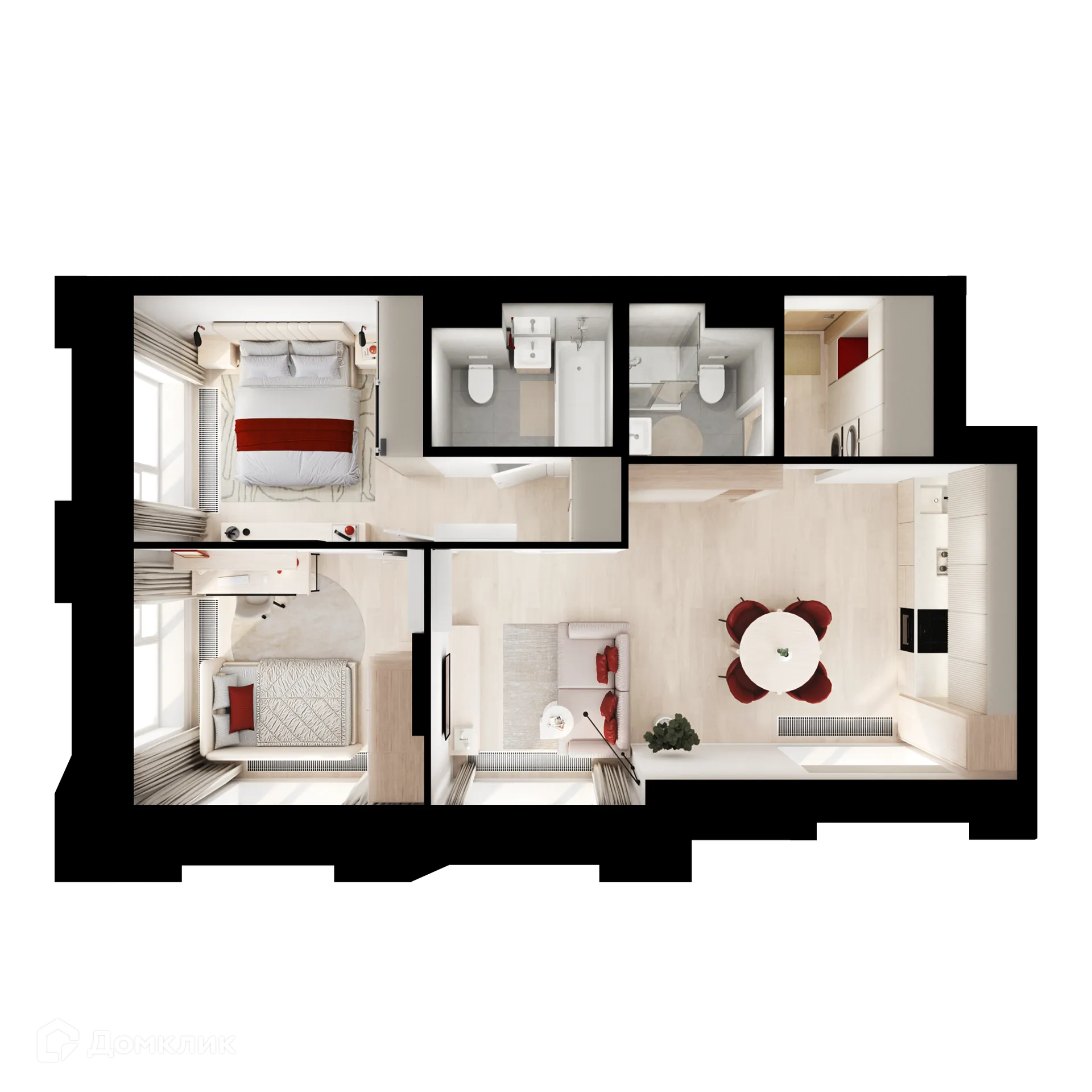 Планировка 2-комнатной квартиры 59 м² в «Онежский вал», г. Москва — фото 2