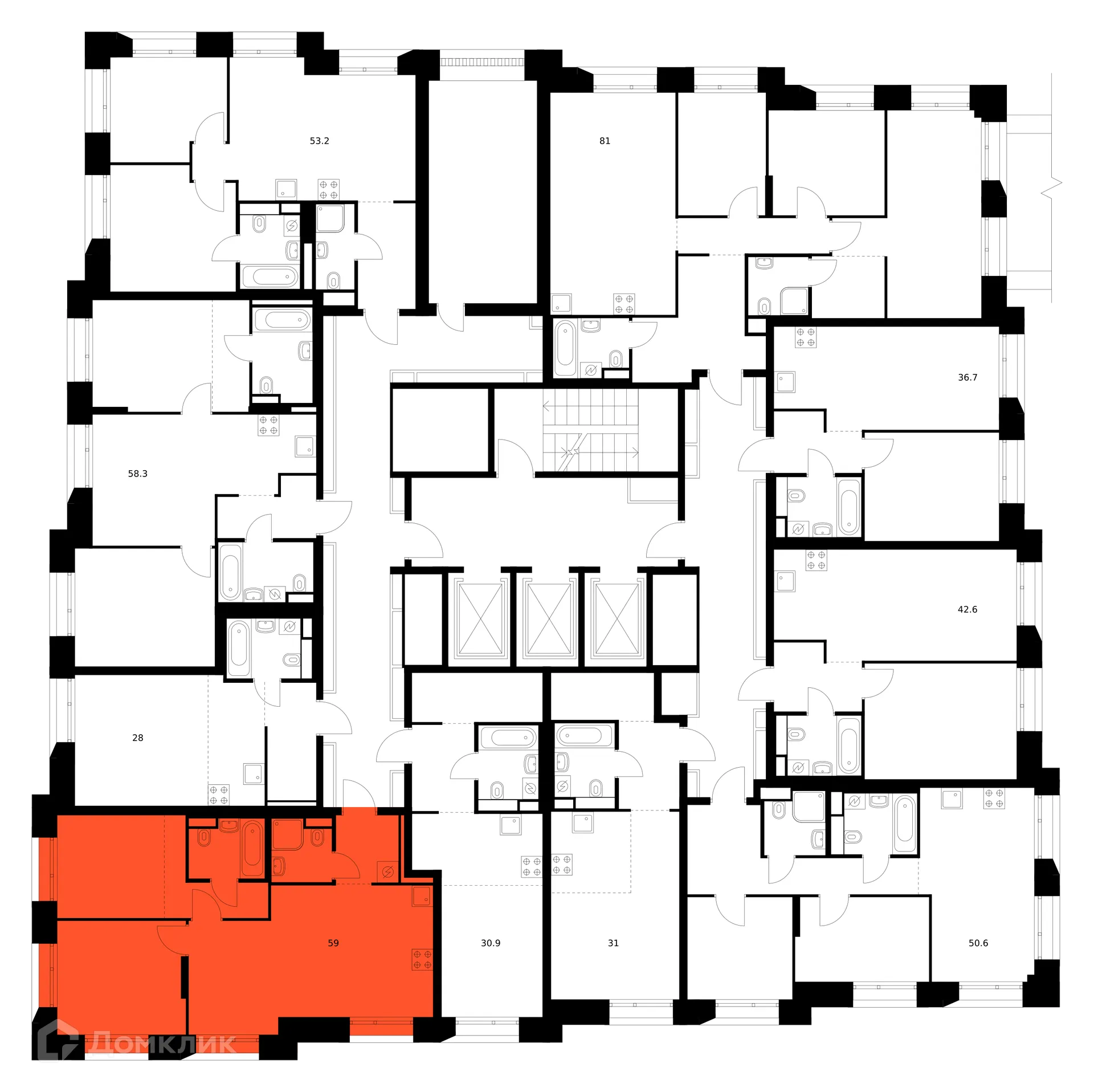 Планировка 2-комнатной квартиры 59 м² в «Онежский вал», г. Москва — фото 3