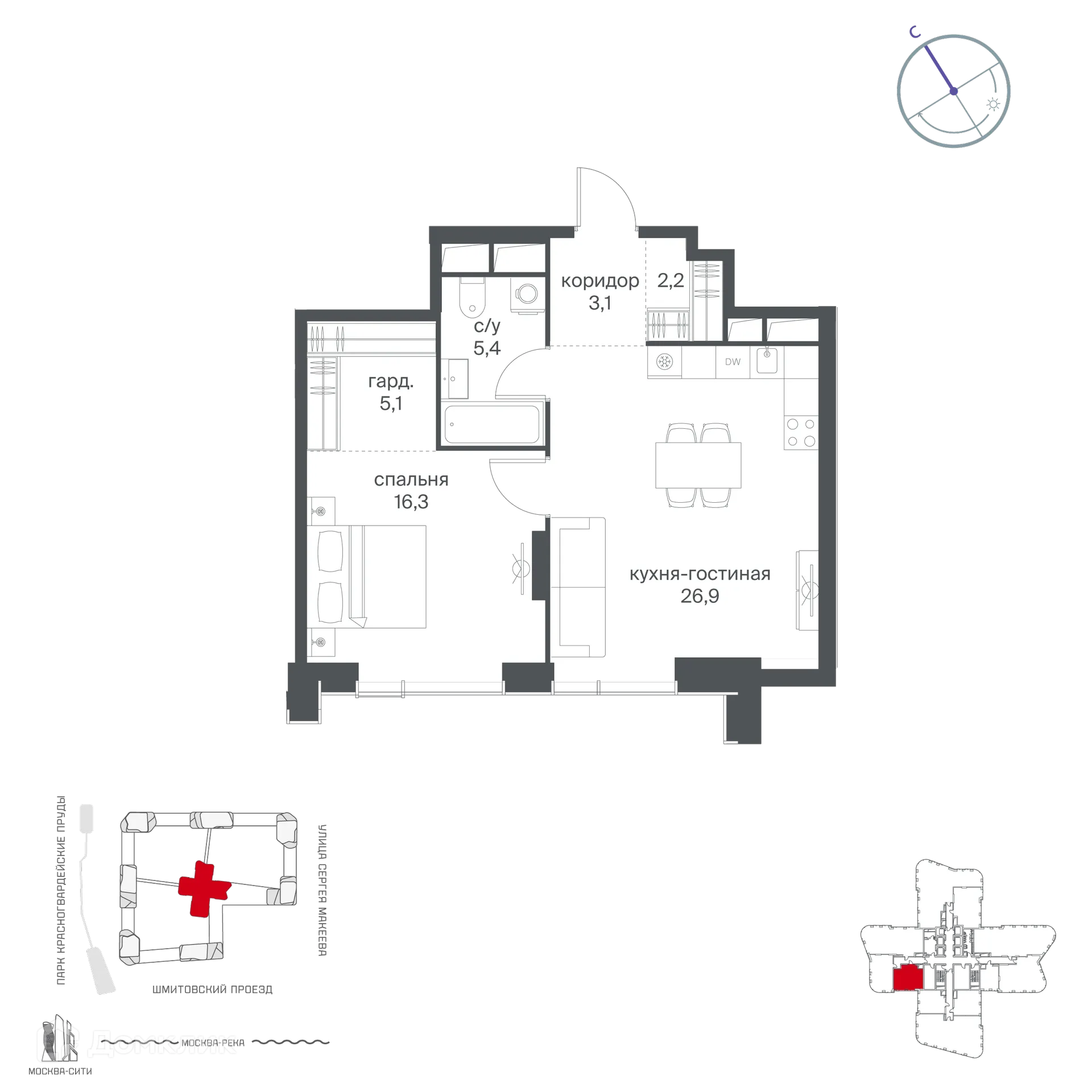 Планировка 1-комнатной квартиры 59 м² в Начало, г. Москва — фото 1
