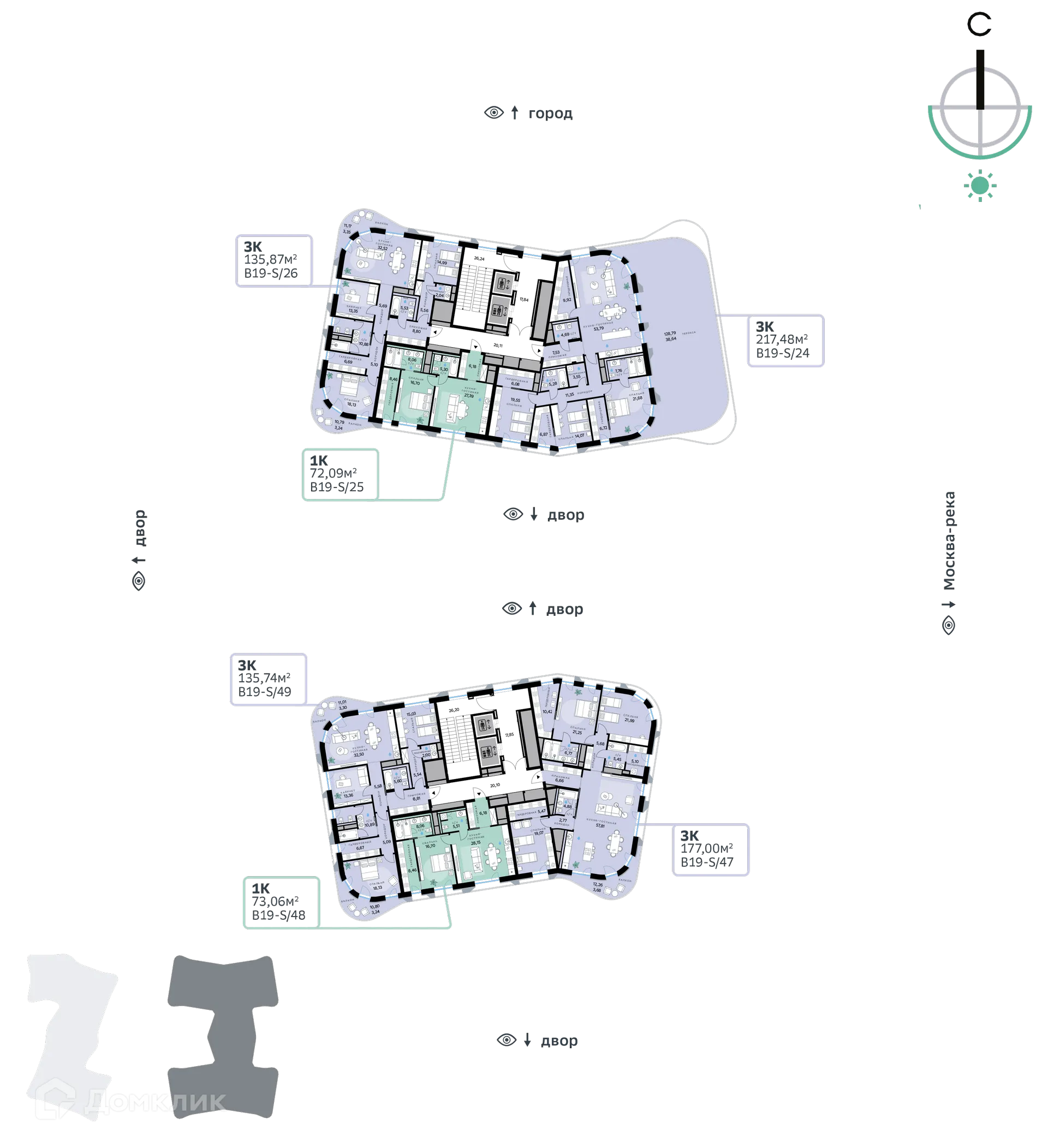 Планировка 3-комнатной квартиры 135.74 м² в СберСити - квартал В19, г. Москва — фото 2