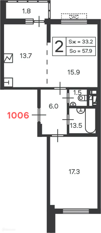 Планировка 2 комн. в Кусковская ул., д. 12/1 (Московские кварталы)
