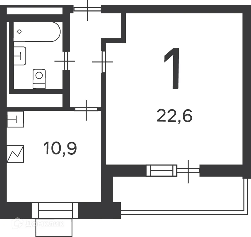 Планировка 1-комнатной квартиры 41.8 м² в Кедрова ул., д. 16, к. 3 (Московские кварталы), г. Москва — фото 1