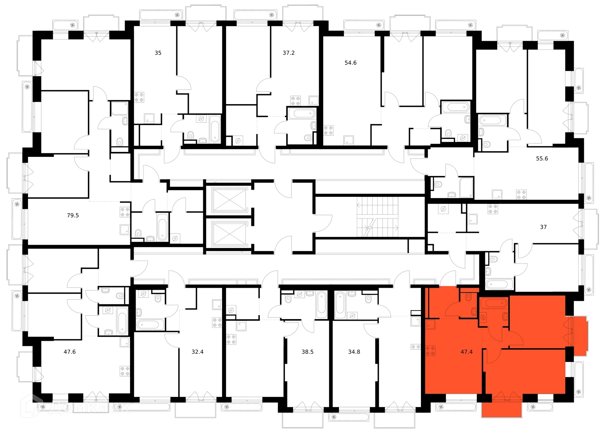 Планировка 2-комнатной квартиры 47.4 м² в ЖК Саларьево парк, г. Москва — фото 2