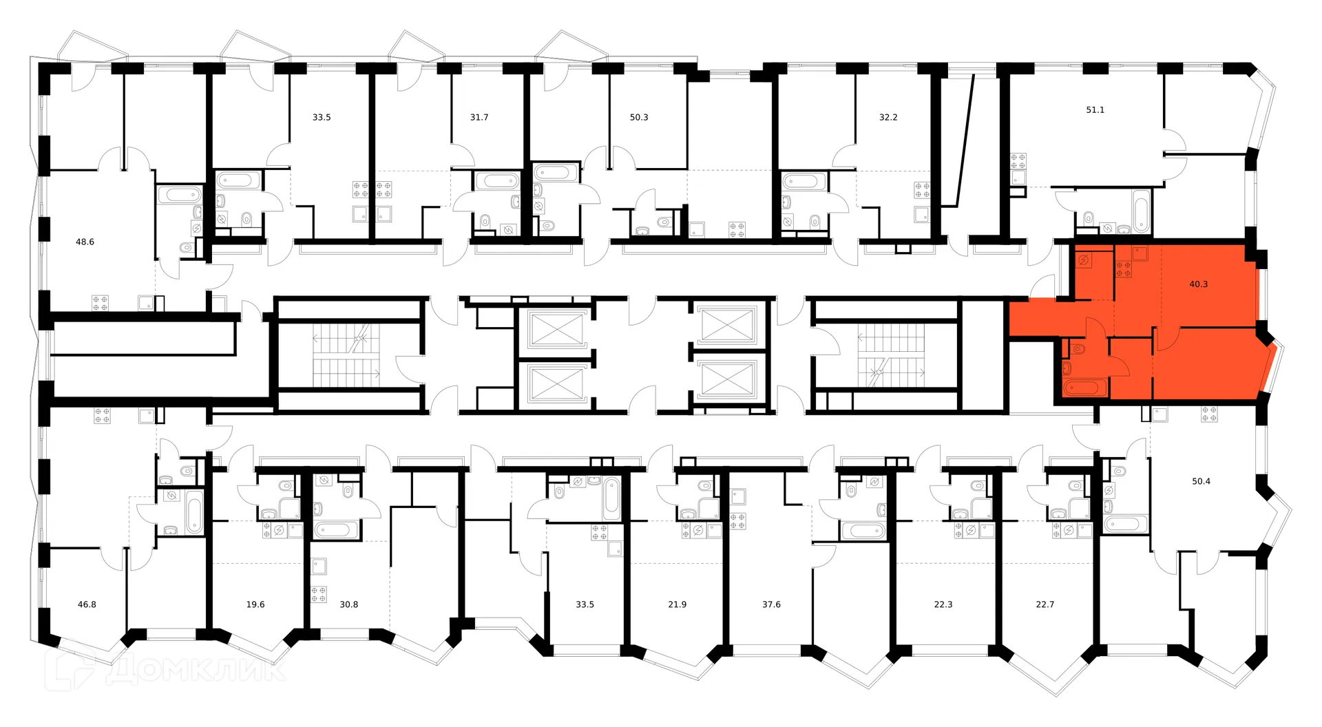 Планировка 1-комнатной квартиры 40.3 м² в ЖК Мичуринский парк, г. Москва — фото 3