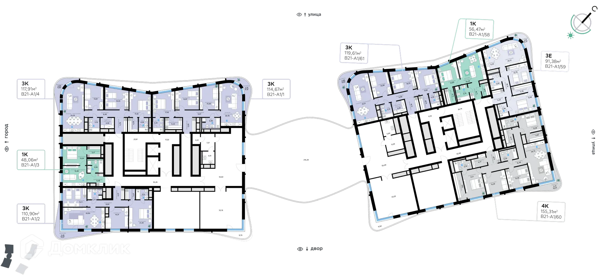 Планировка 3-комнатной квартиры 117.91 м² в СберСити - квартал В21, г. Москва — фото 2