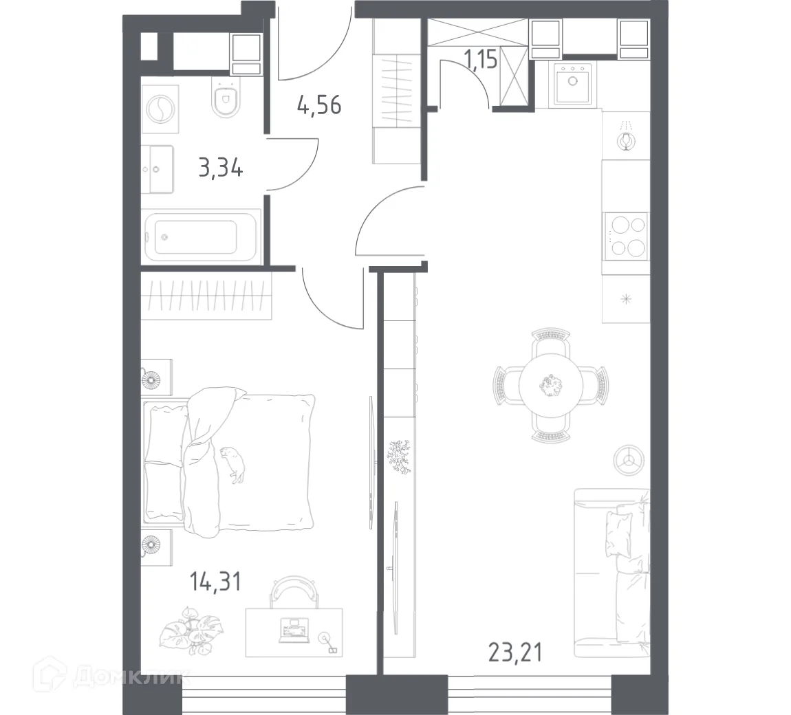 Планировка 1-комнатной квартиры 46.57 м² в Пятницкое 58, г. Москва — фото 1