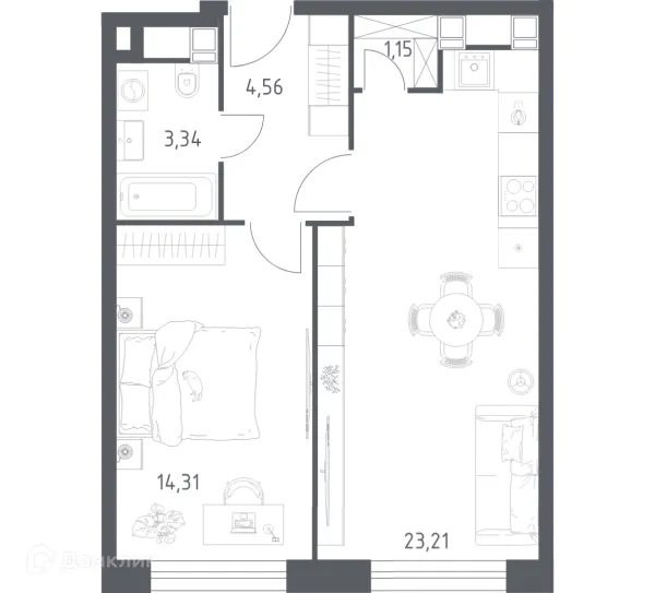 Планировка 1 комн. в Пятницкое 58