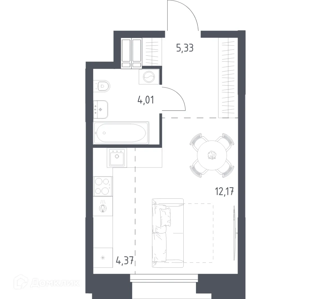 Планировка студии квартиры 25.67 м² в МФК Тропарево Парк, г. Москва — фото 1