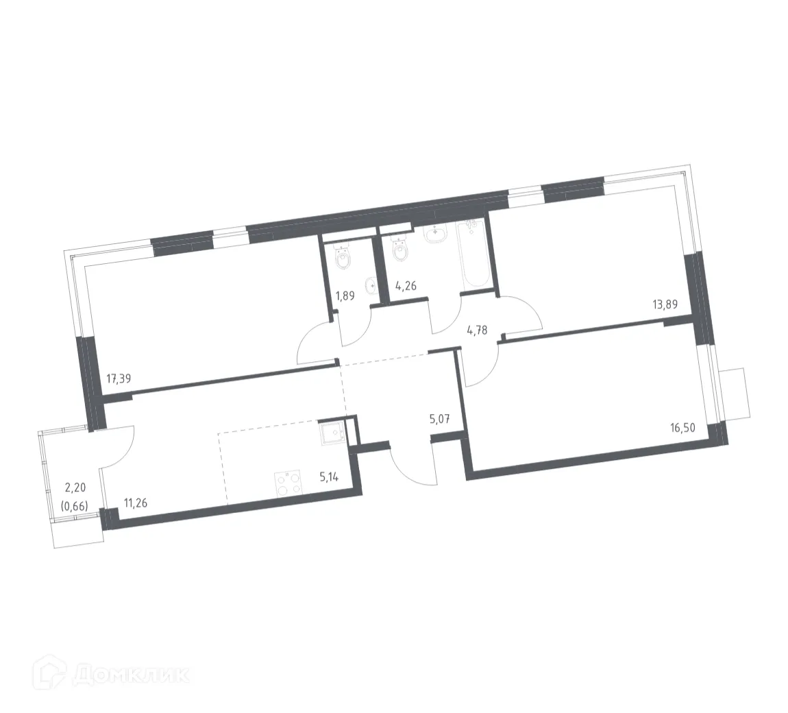 Планировка 3-комнатной квартиры 80.84 м² в ЖК Подольские кварталы, г. Москва — фото 1