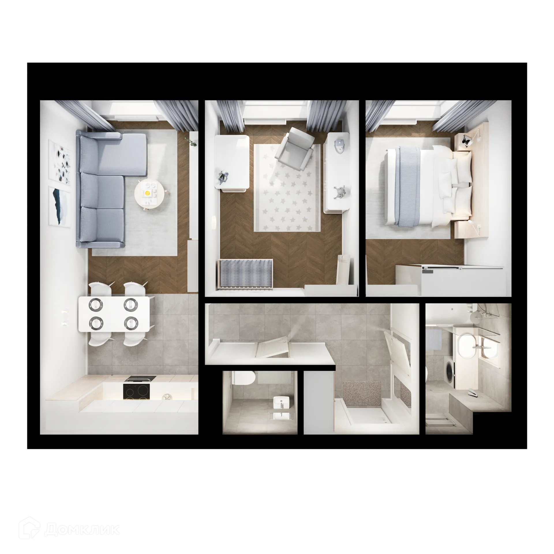 Планировка 2-комнатной квартиры 56 м² в ЖК Полар, г. Москва — фото 2