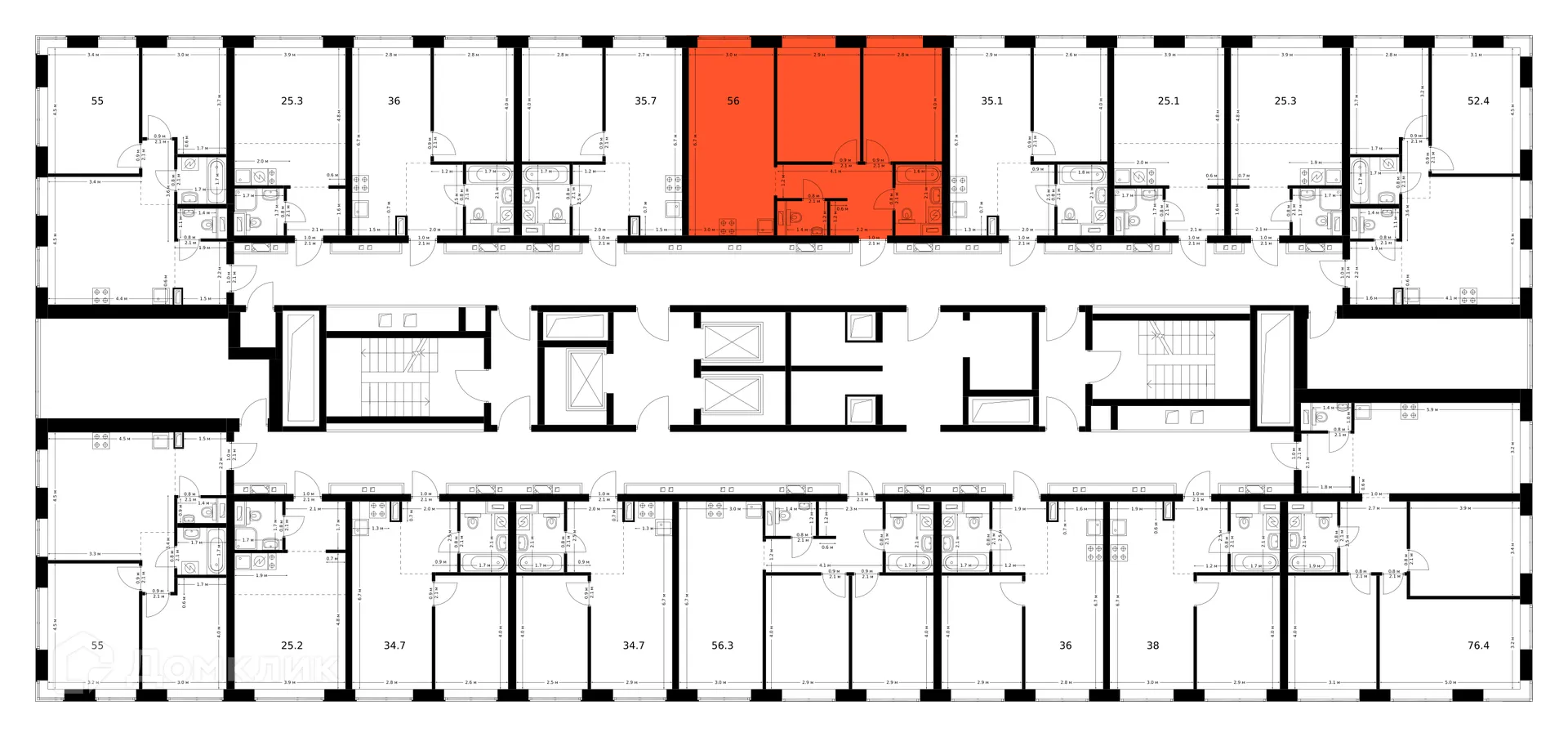 Планировка 2-комнатной квартиры 56 м² в ЖК Полар, г. Москва — фото 3