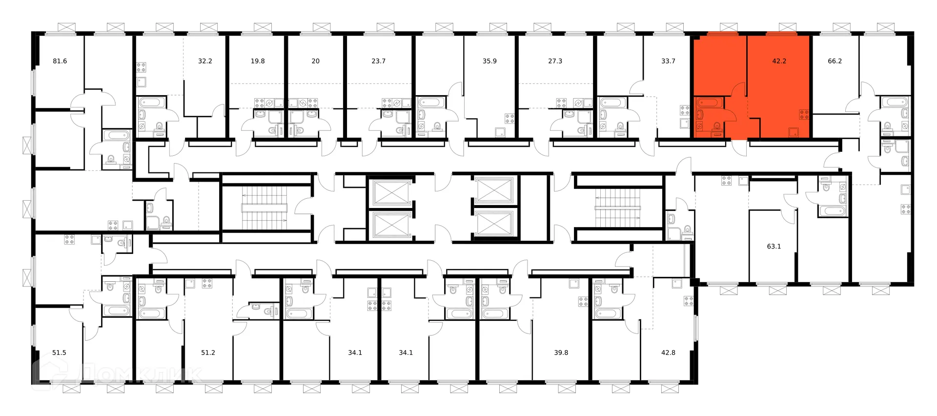 Планировка 1-комнатной квартиры 42.2 м² в ЖК Сигнальный 16, г. Москва — фото 2