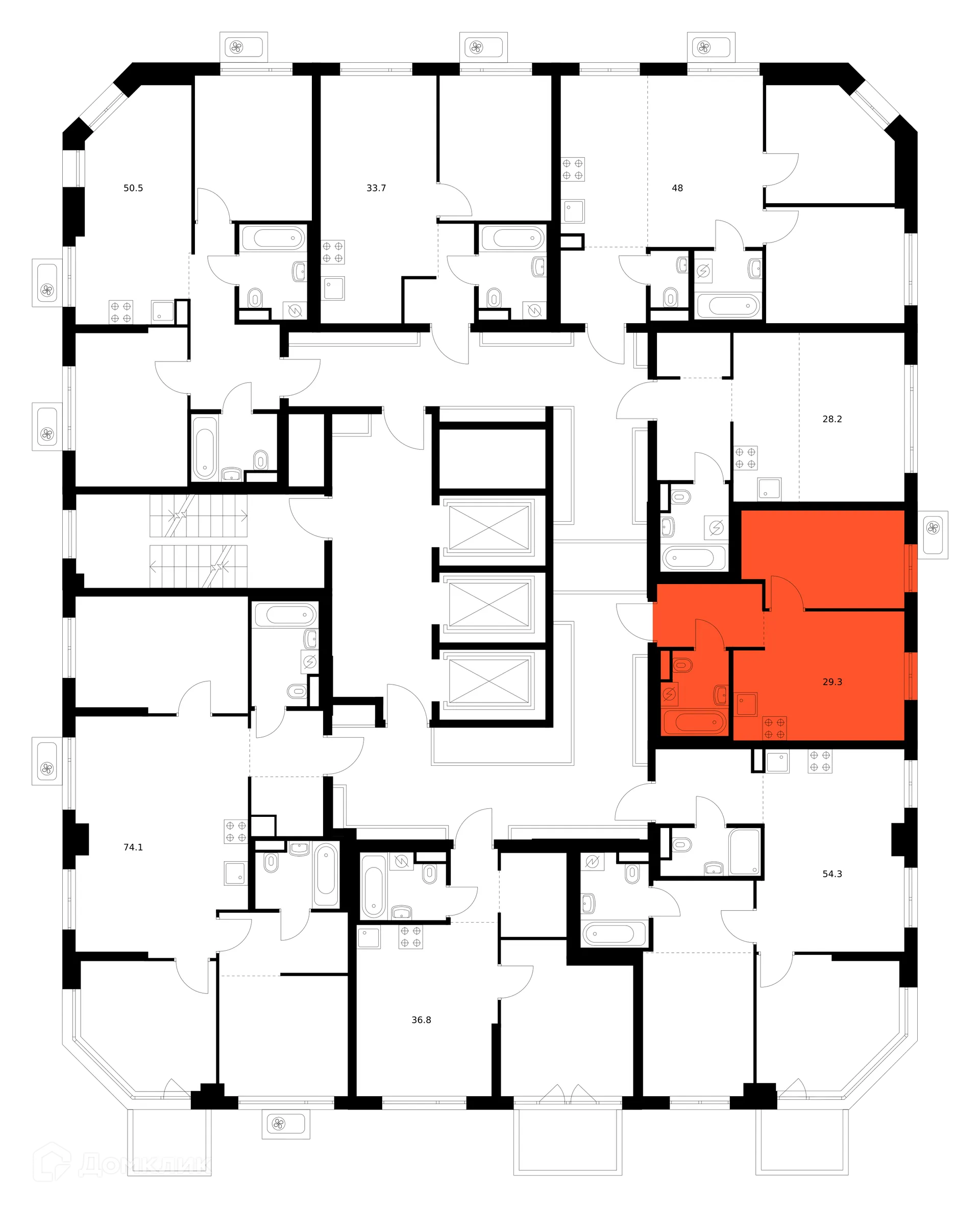 Планировка 1-комнатной квартиры 29.3 м² в ЖК Кавказский бульвар 51, г. Москва — фото 3