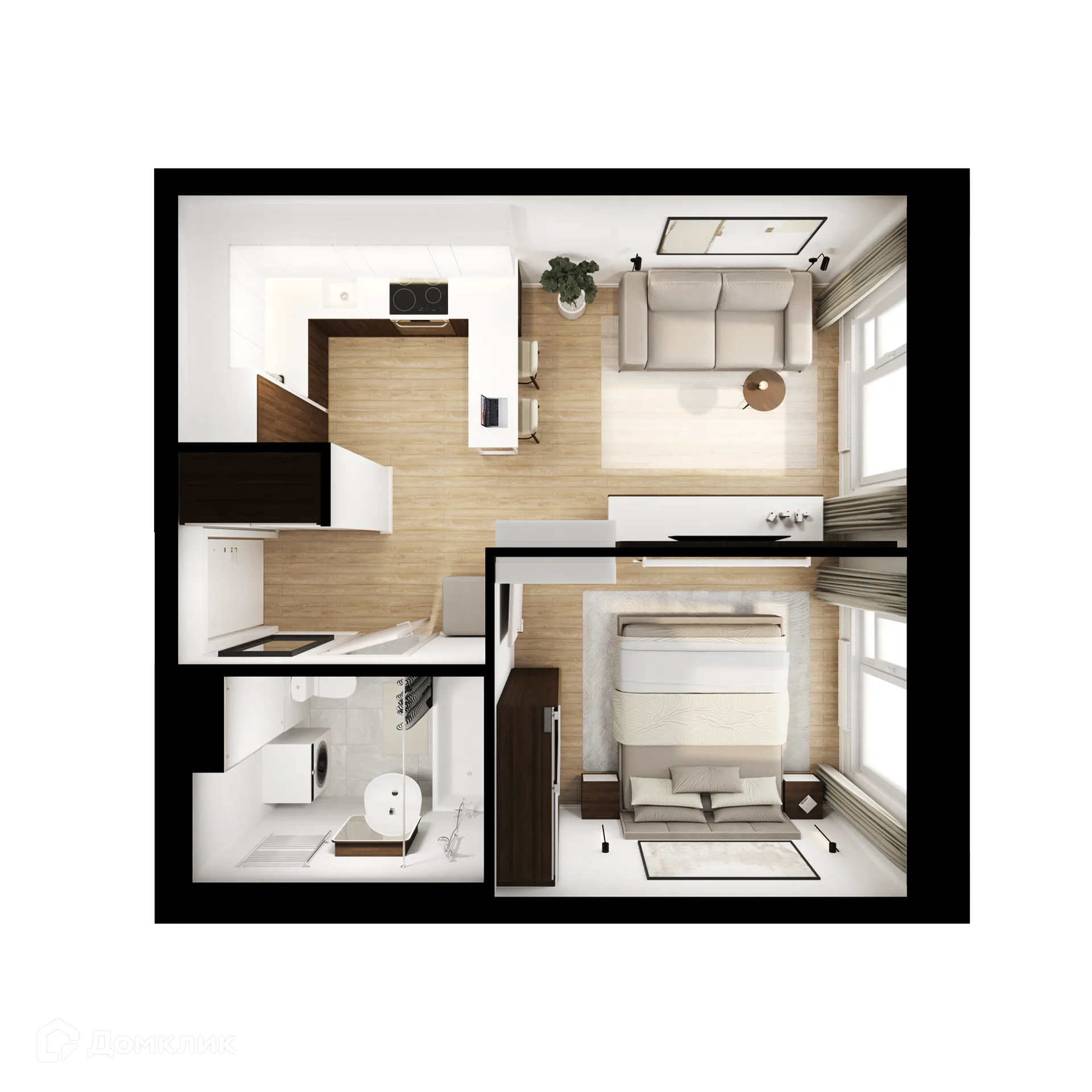 Планировка 1-комнатной квартиры 34.5 м² в ЖК Никольские луга, г. Москва — фото 2