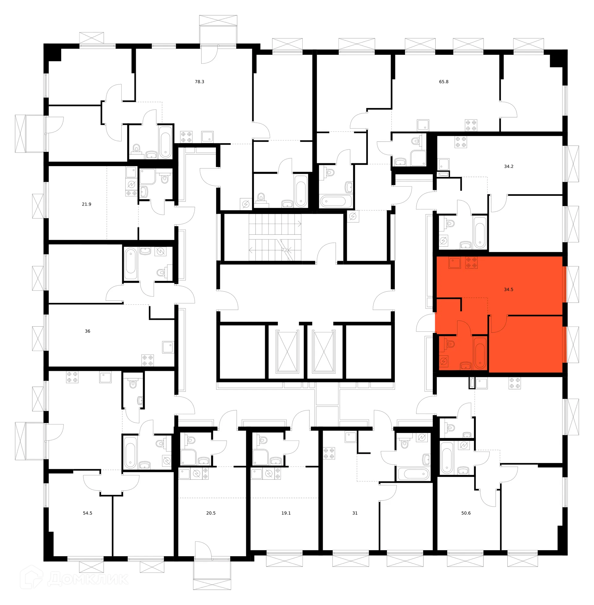 Планировка 1-комнатной квартиры 34.5 м² в ЖК Никольские луга, г. Москва — фото 3