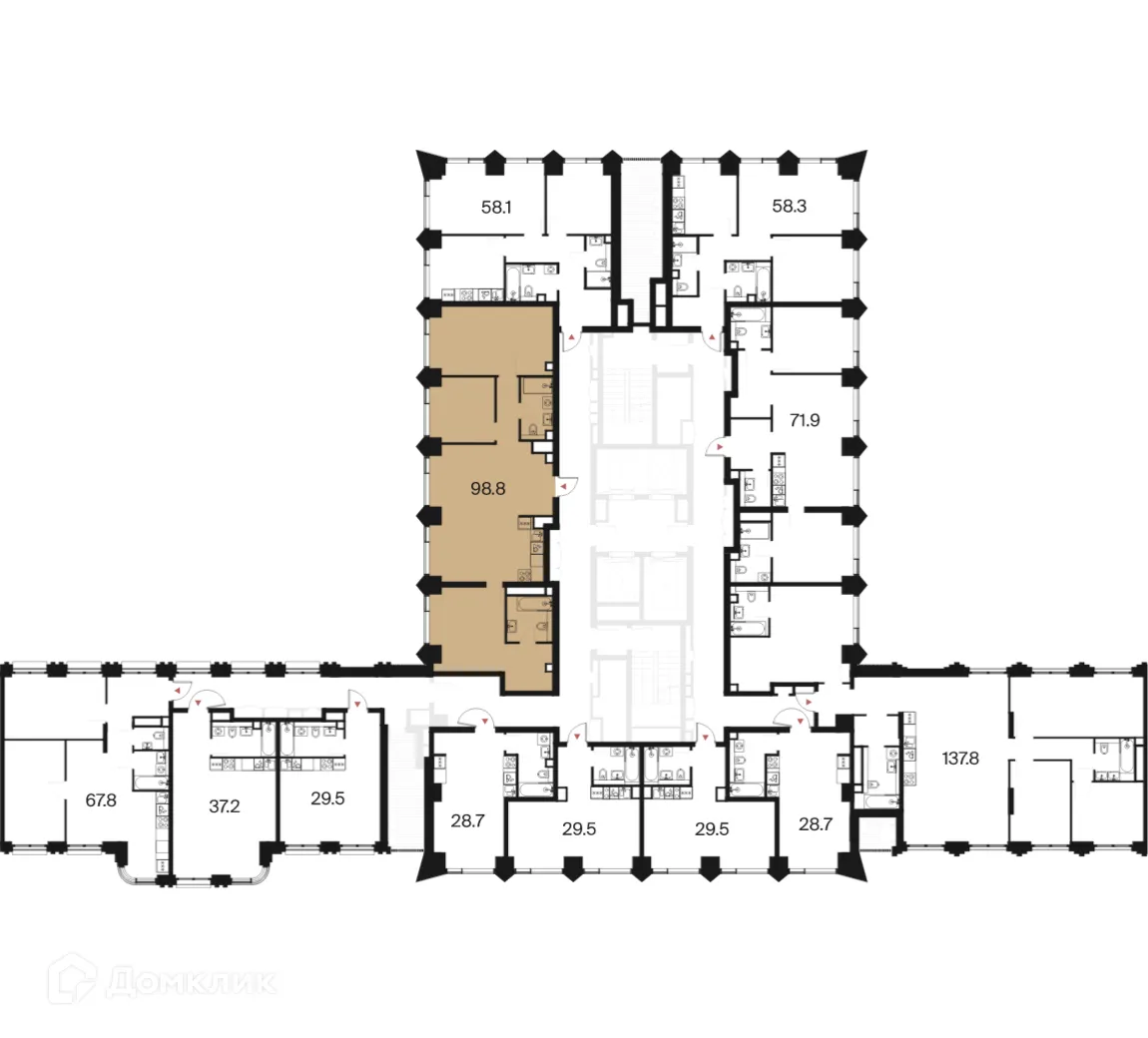 Планировка 3-комнатной квартиры 98.8 м² в ЖК РАКУРС, г. Москва — фото 2