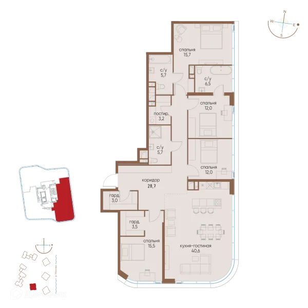 Планировка 4 комн. в ЖК "Остров"