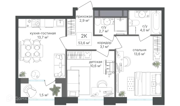 Планировка 2 комн. в ЖК Михалковский