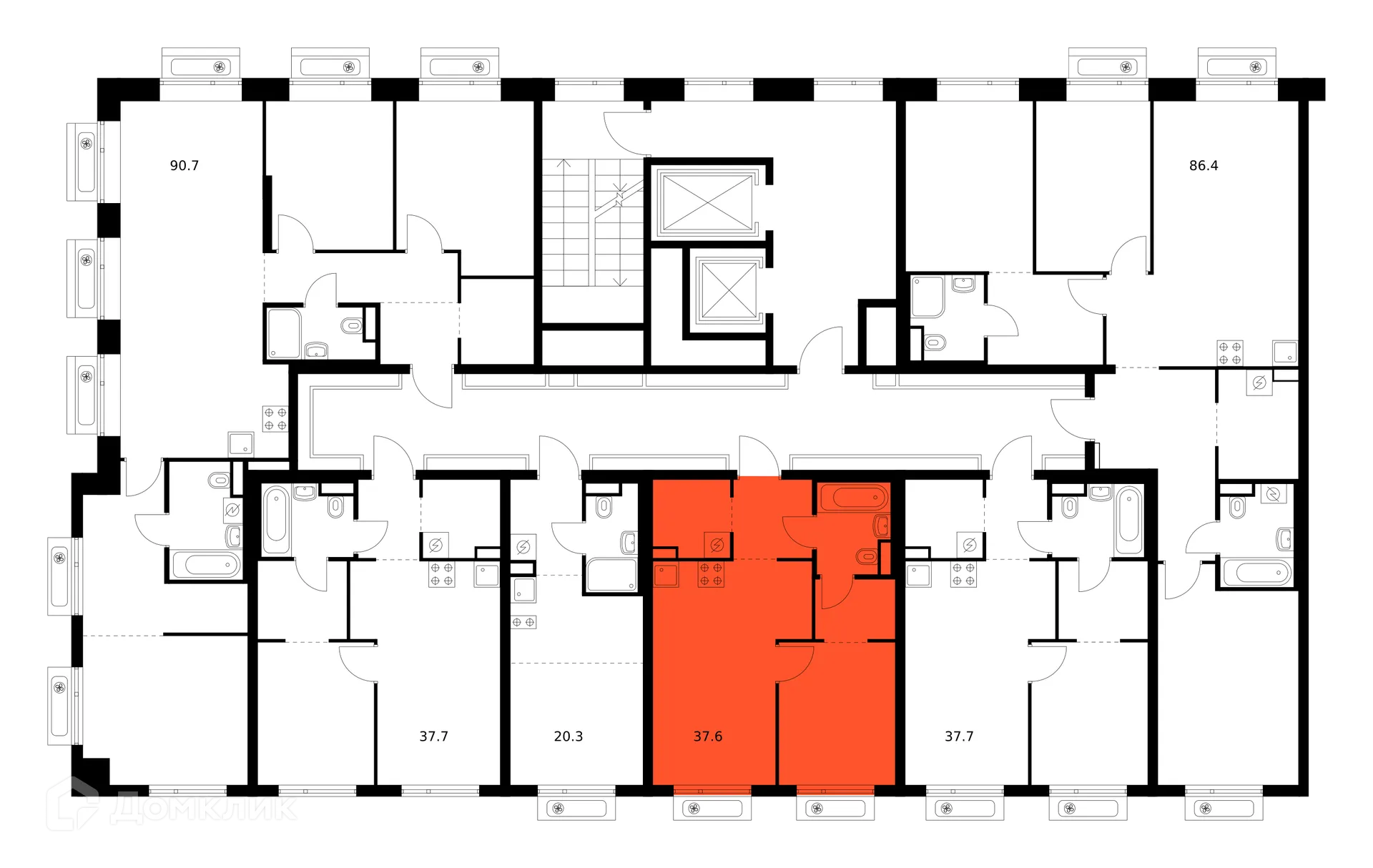 Планировка 1-комнатной квартиры 37.6 м² в ЖК Амурский парк, г. Москва — фото 2