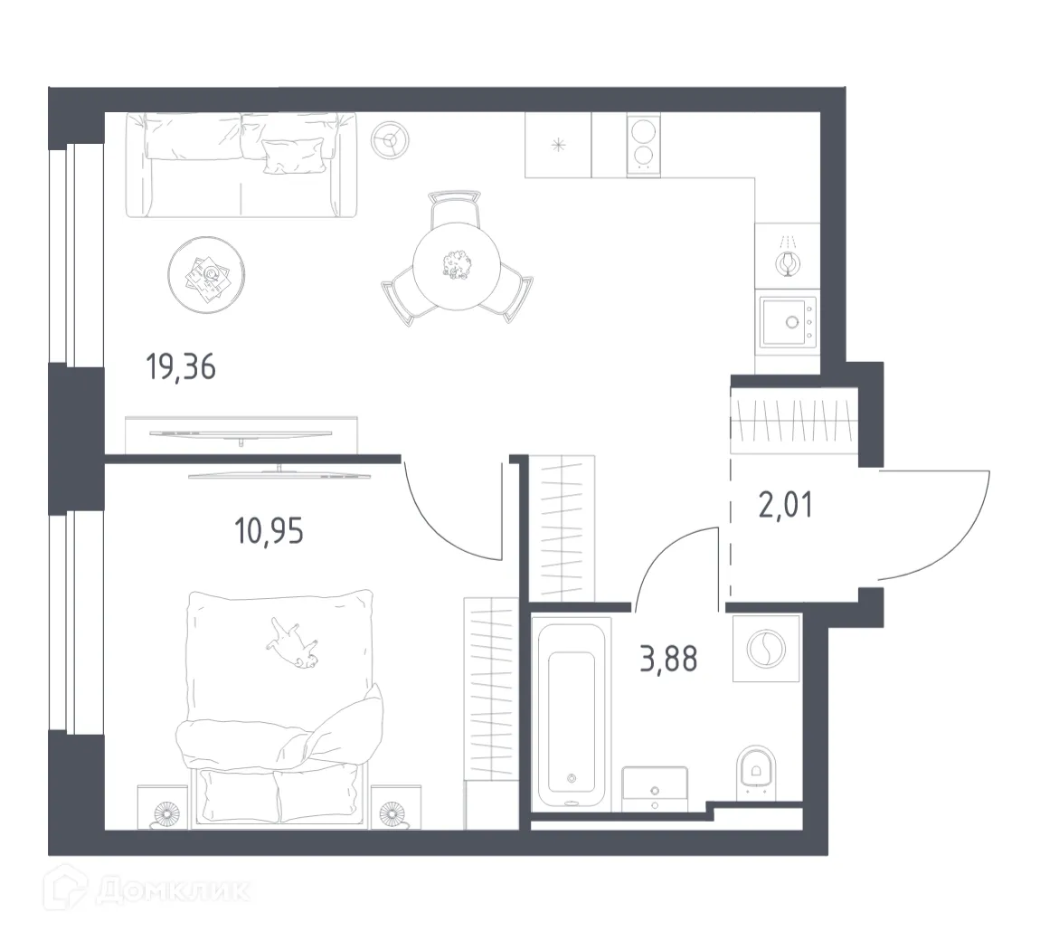 Планировка 1-комнатной квартиры 36.2 м² в Литературный квартал, г. Москва — фото 1
