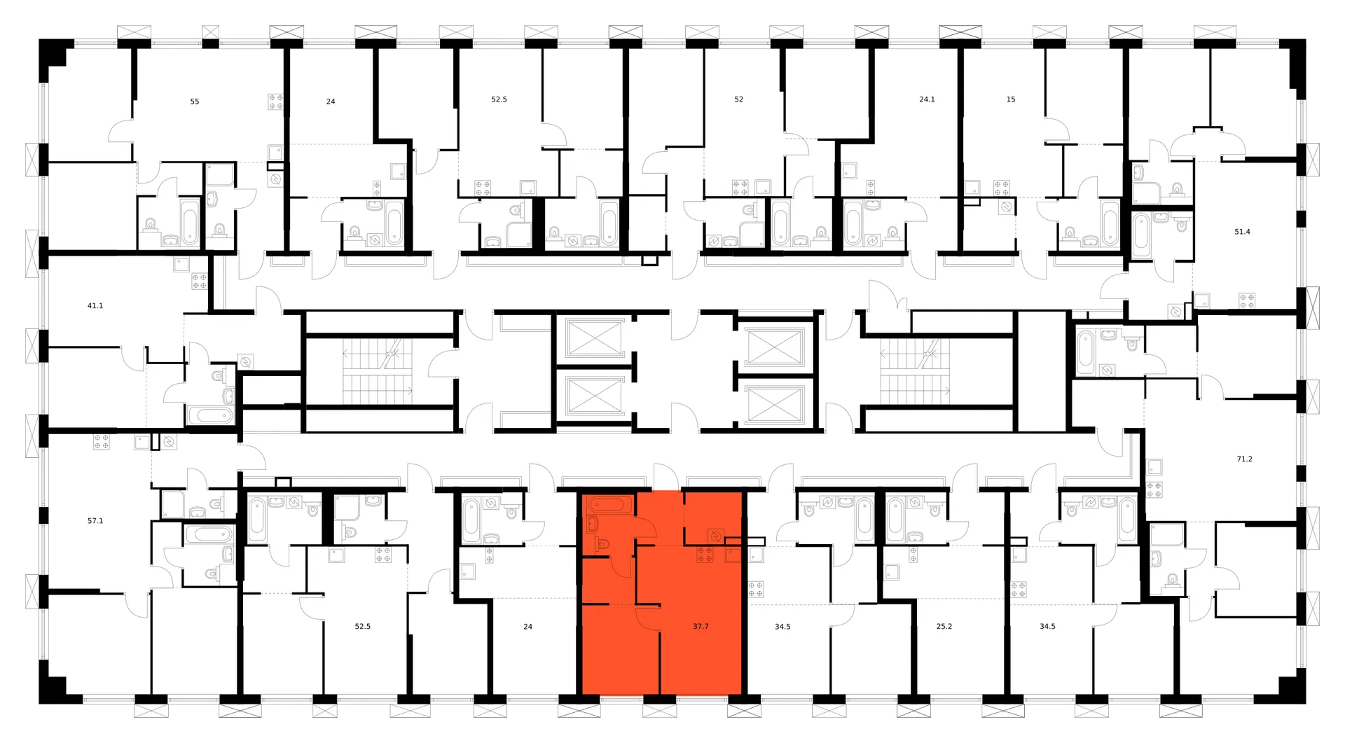 Планировка 1-комнатной квартиры 37.7 м² в ЖК Плеханова 11, г. Москва — фото 3