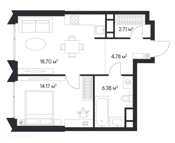 Планировка 1 комн. в ЖК «1-й Нагатинский»