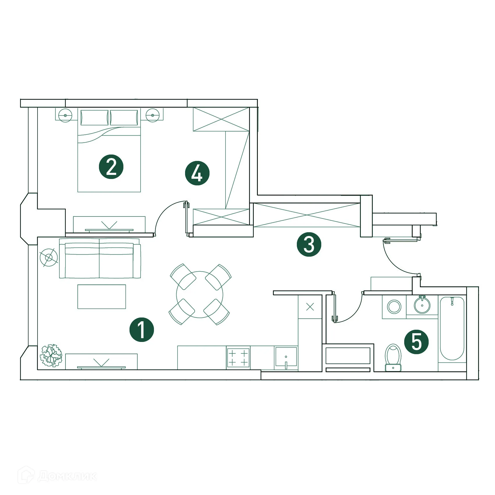 Планировка 2-комнатной квартиры 51.3 м² в ЖК "VERY (Вери)", г. Москва — фото 2