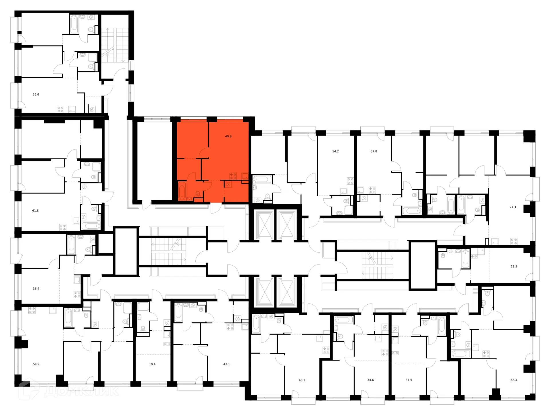 Планировка 1-комнатной квартиры 40.9 м² в «Нарвин», г. Москва — фото 3