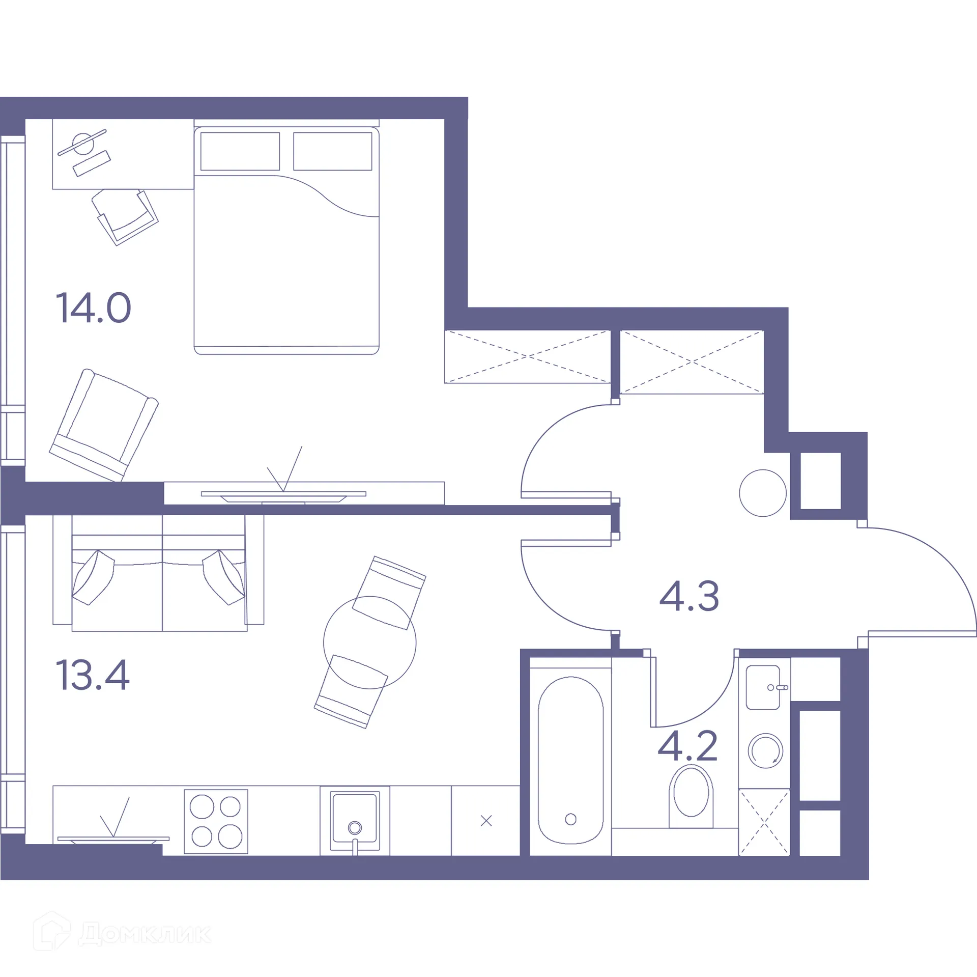 Планировка 1-комнатной квартиры 35.9 м² в Зе Лот от Аквилон, г. Москва — фото 1