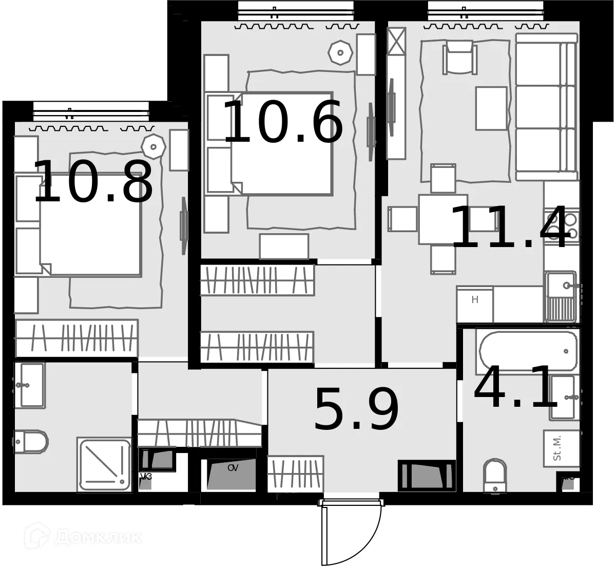 Планировка 2-комнатной квартиры 50.1 м² в ЖК Дом MALEVICH, г. Москва — фото 1