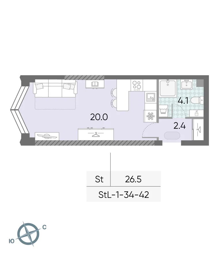 Планировка студии квартиры 26.5 м² в ЖК "Зиларт", г. Москва — фото 2