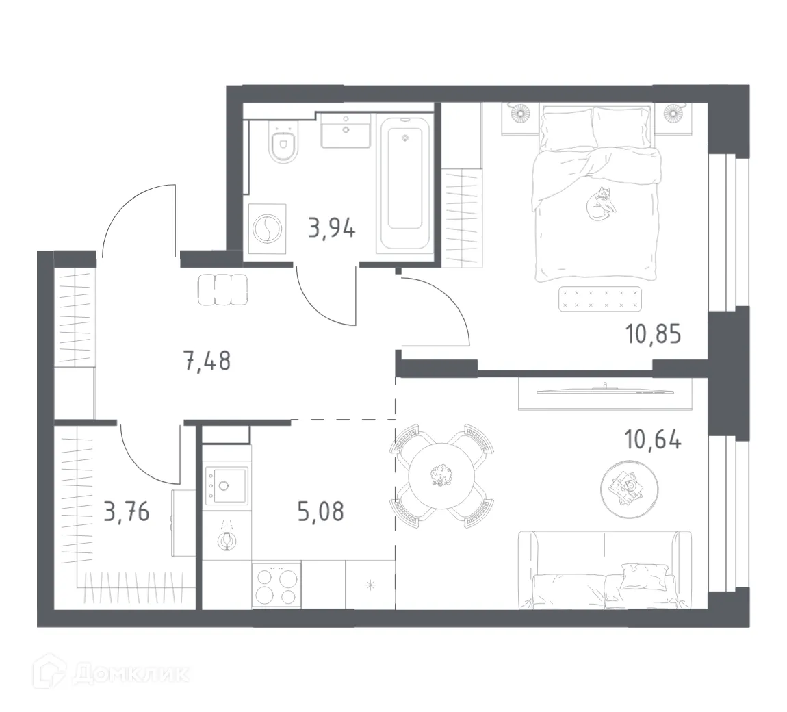 Планировка 1-комнатной квартиры 41.75 м² в ЖК Квартал Строгино, г. Москва — фото 1