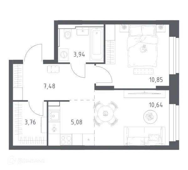 Планировка 1 комн. в ЖК Квартал Строгино