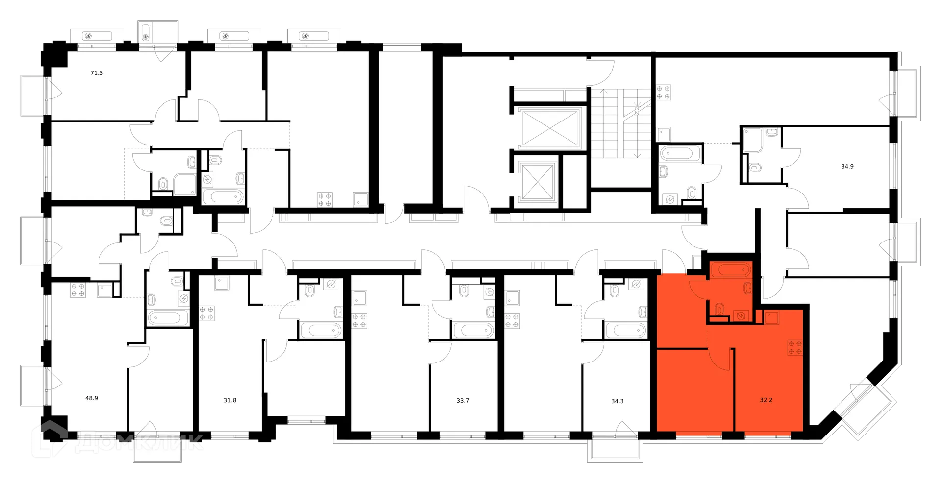 Планировка 1-комнатной квартиры 32.2 м² в ЖК Лосиноостровский парк, г. Москва — фото 2