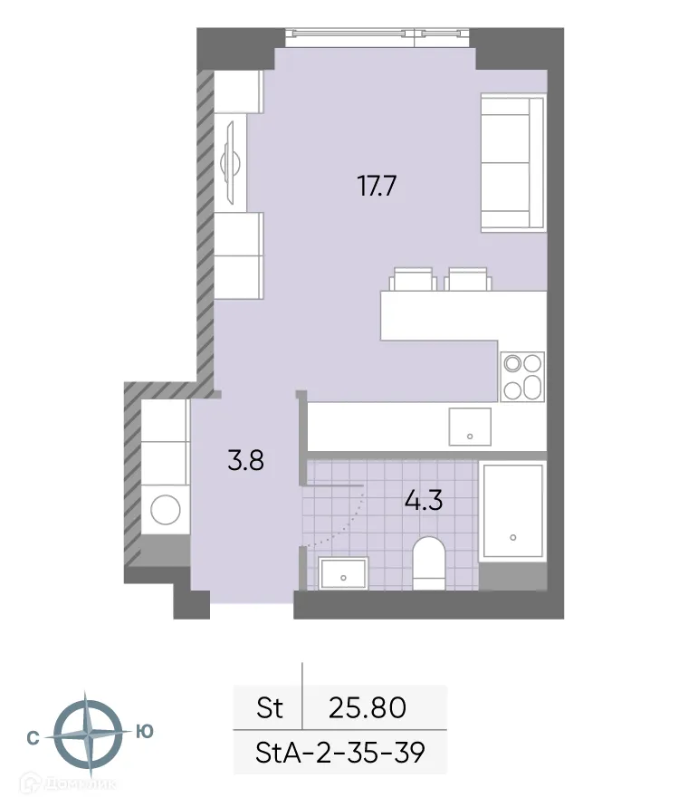Планировка студии квартиры 26.1 м² в ЖК "WAVE" (Вейв), г. Москва — фото 2