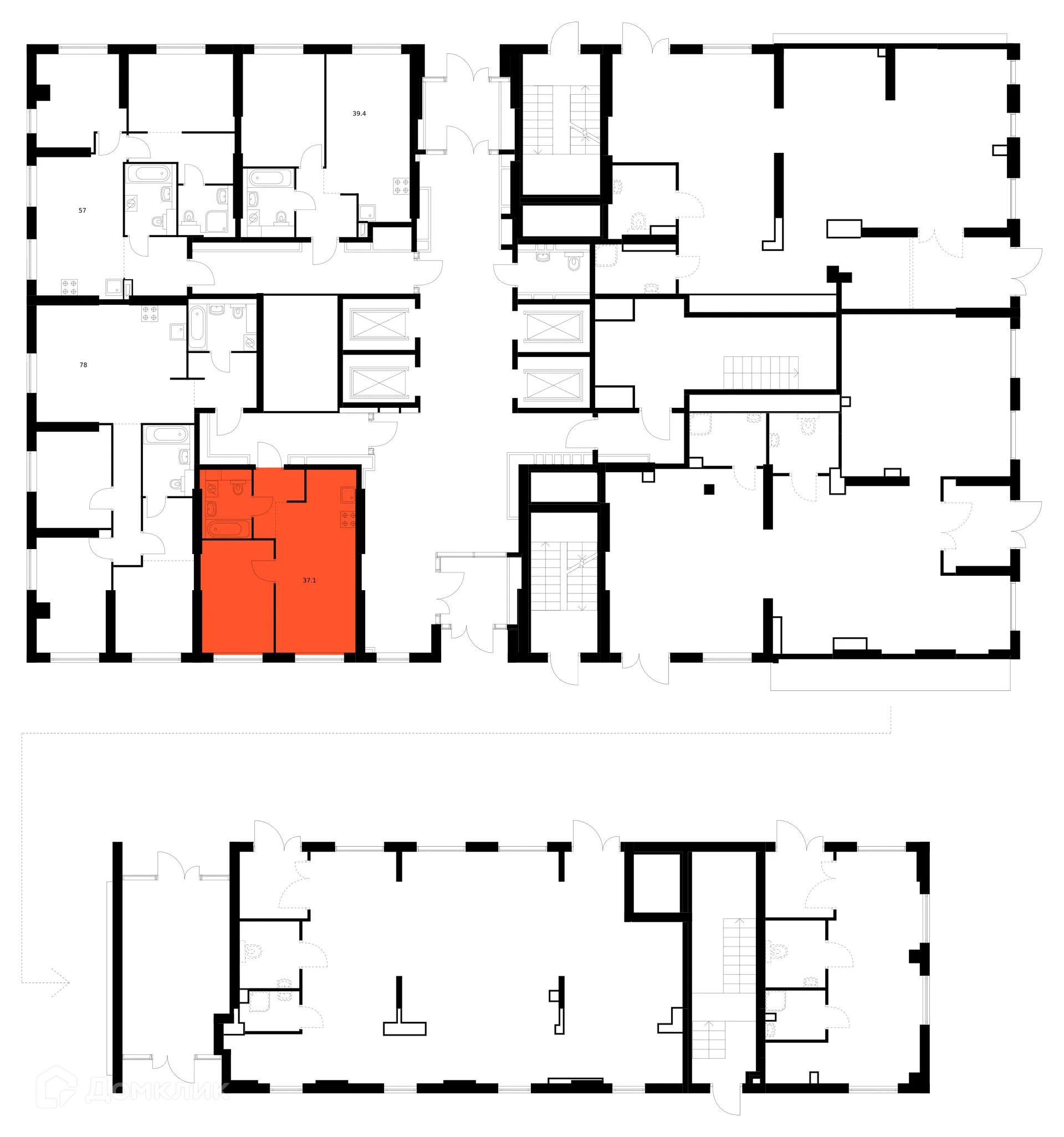 Планировка 1-комнатной квартиры 37.1 м² в ЖК Кронштадтский 9, г. Москва — фото 3