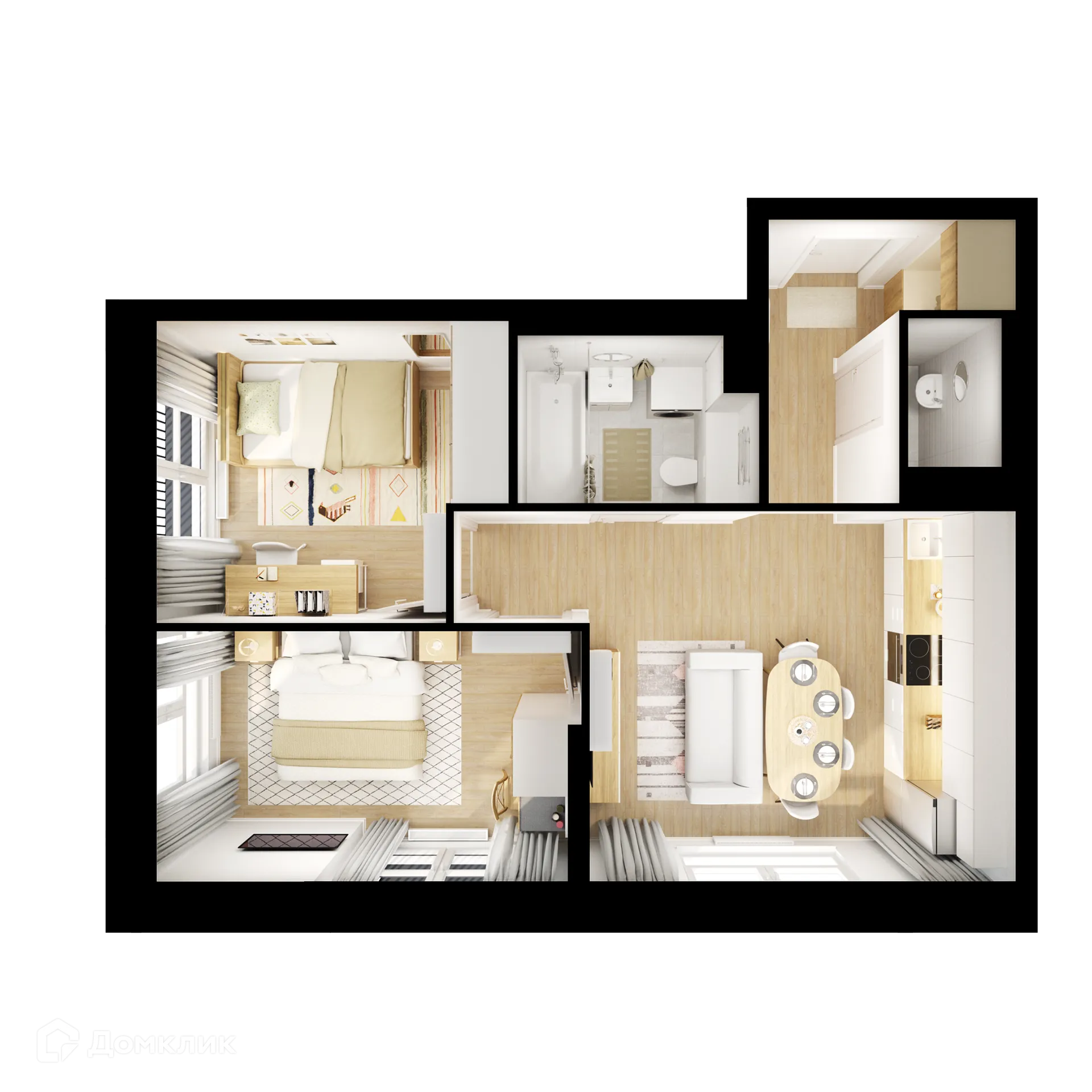 Планировка 2-комнатной квартиры 49.1 м² в ЖК Первый Дубровский, г. Москва — фото 1