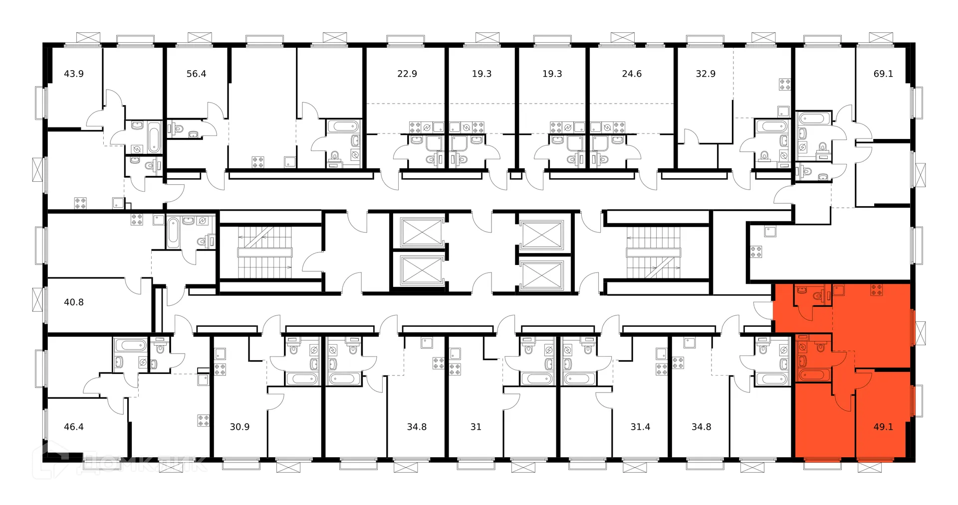 Планировка 2-комнатной квартиры 49.1 м² в ЖК Первый Дубровский, г. Москва — фото 2