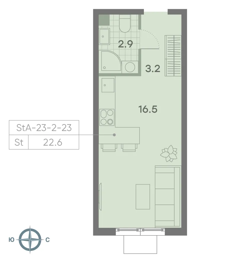 Планировка студии квартиры 22.2 м² в ЖК Parkside (Парксайд), г. Москва — фото 2