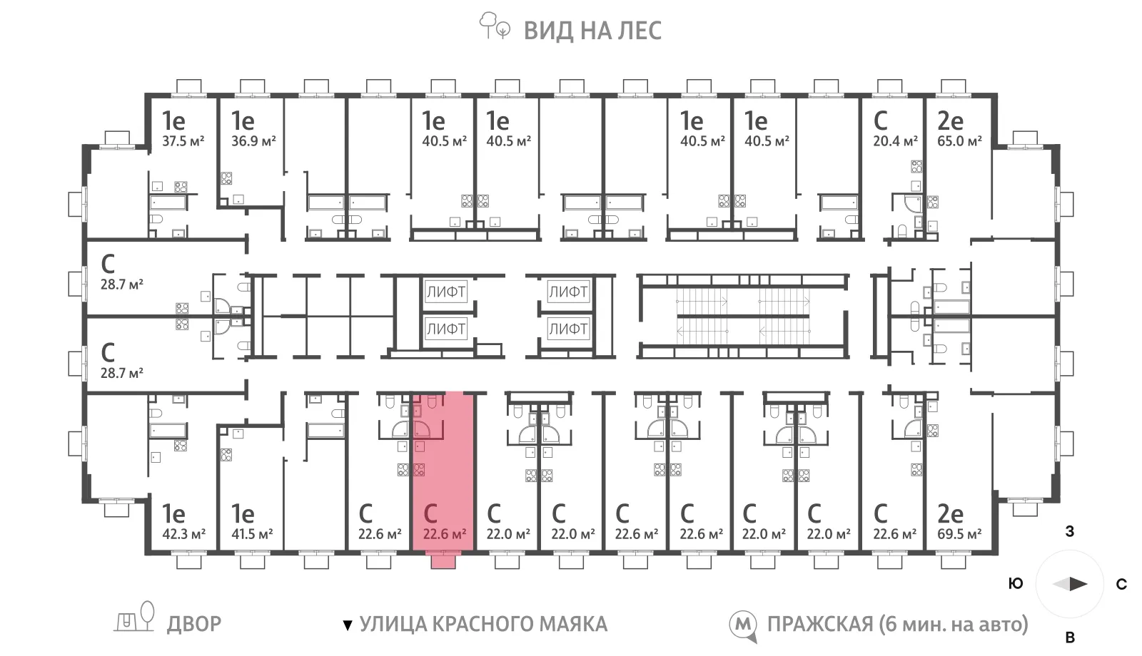 Планировка студии квартиры 22.2 м² в ЖК Parkside (Парксайд), г. Москва — фото 3