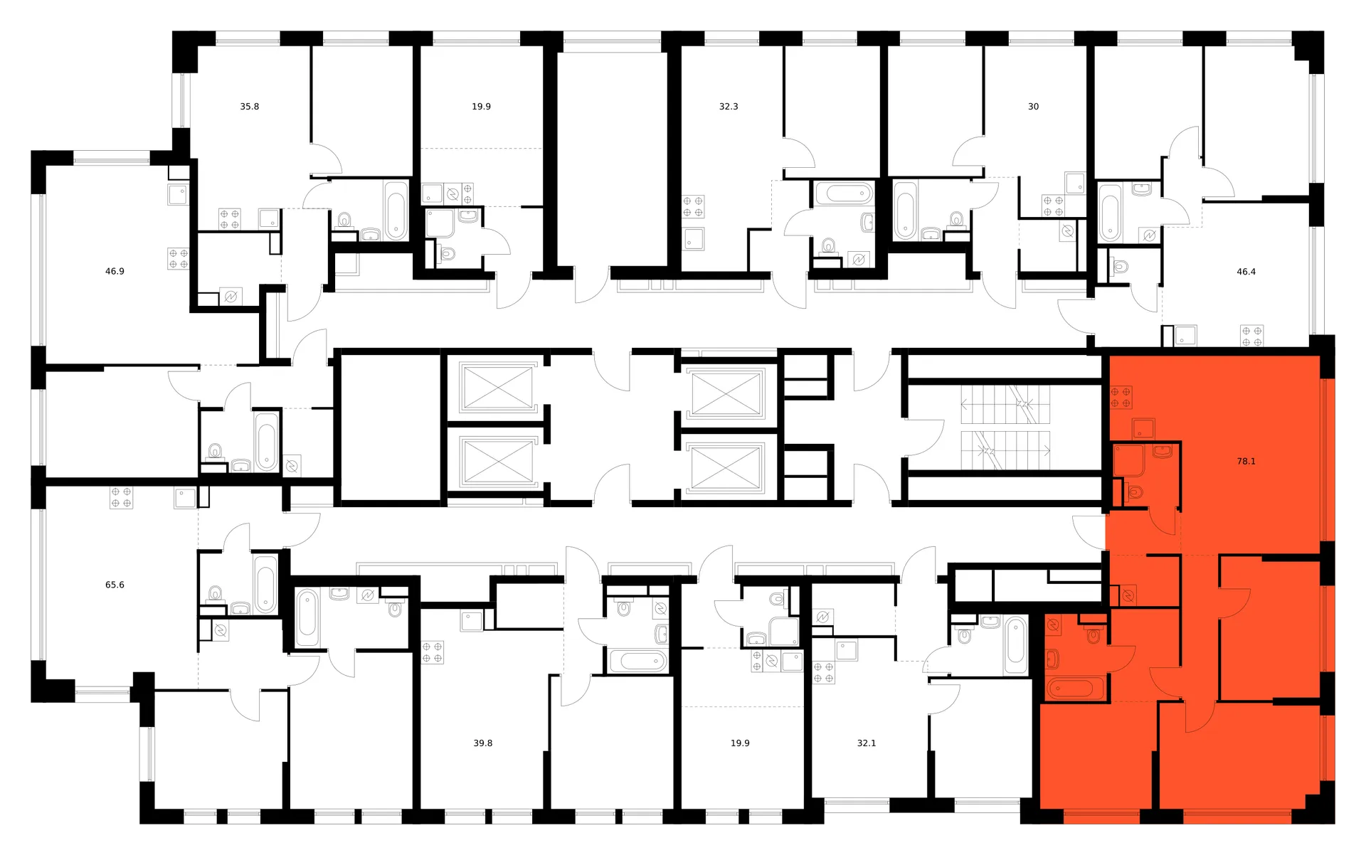 Планировка 3-комнатной квартиры 78.1 м² в «Кутузовский квартал», г. Москва — фото 3