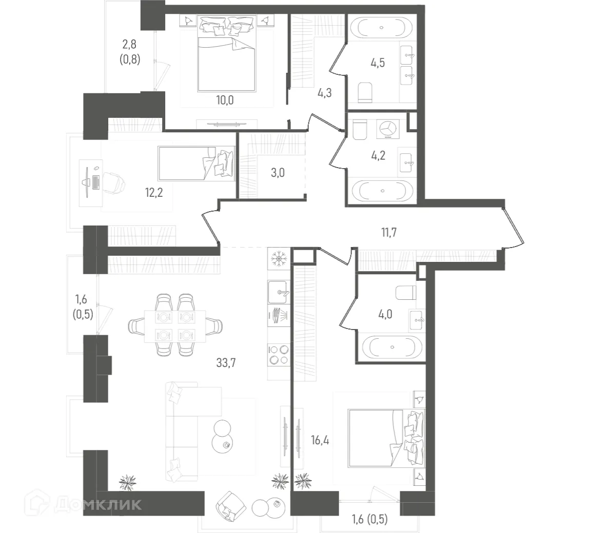 Планировка 3-комнатной квартиры 105.8 м² в ТАТУМ, г. Москва — фото 2