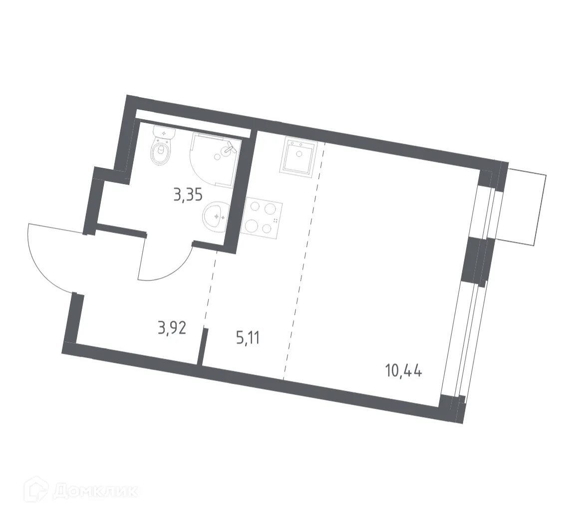 Планировка студии квартиры 22.82 м² в ЖК Квартал Западный, г. Москва — фото 1