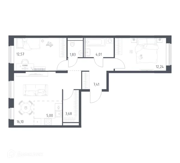Планировка 2 комн. в ЖК Квартал Домашний