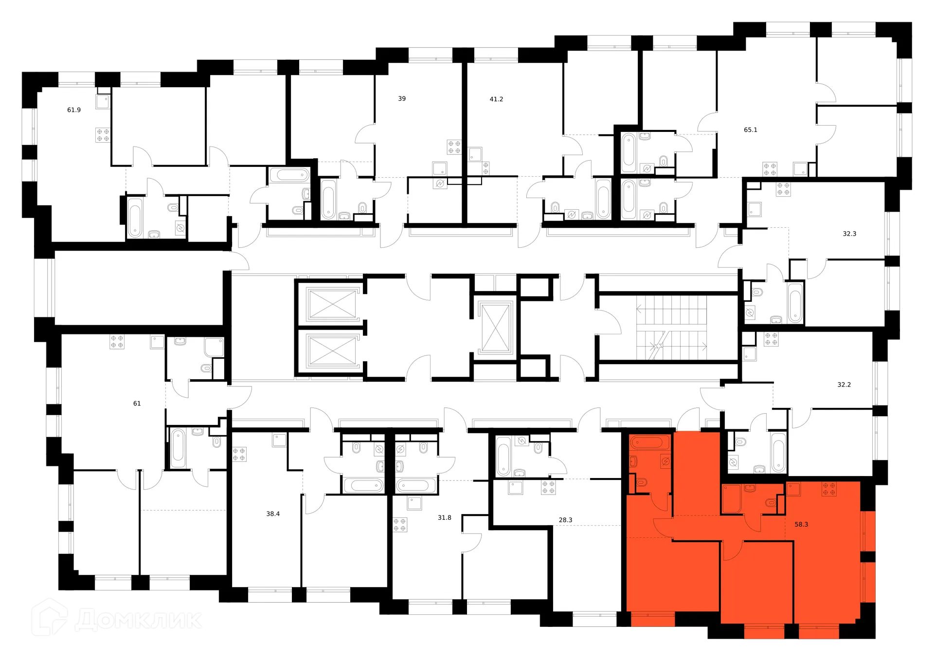 Планировка 2-комнатной квартиры 58.3 м² в «Онежский вал», г. Москва — фото 3