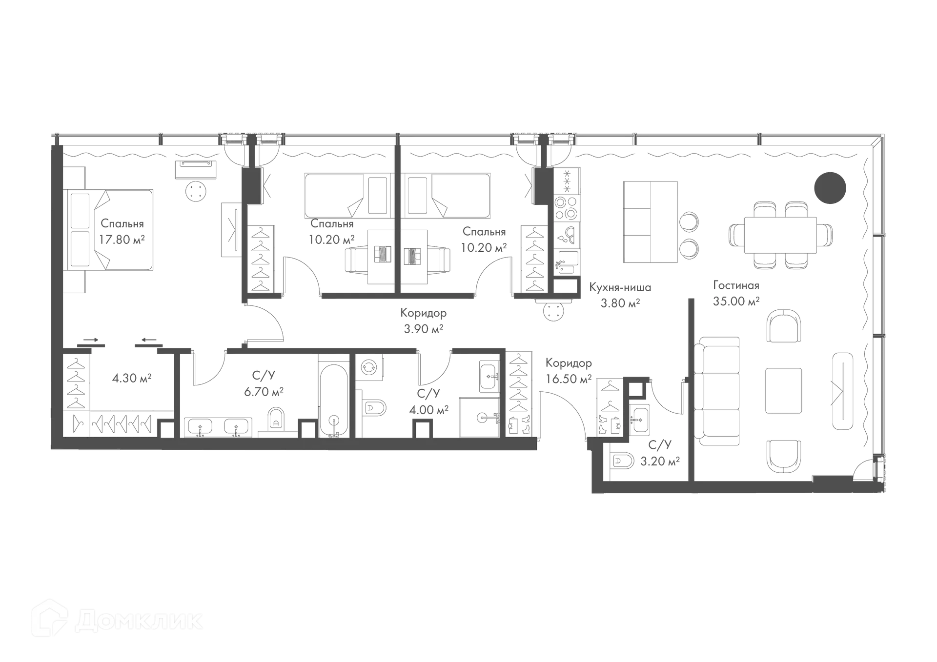 Планировка 3-комнатной квартиры 113.4 м² в ЖК Жилой комплекс премиум-класса SLAVA (СЛАВА), г. Москва — фото 1