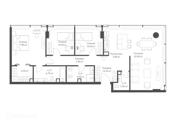 Планировка 3 комн. в ЖК Жилой комплекс премиум-класса SLAVA (СЛАВА)