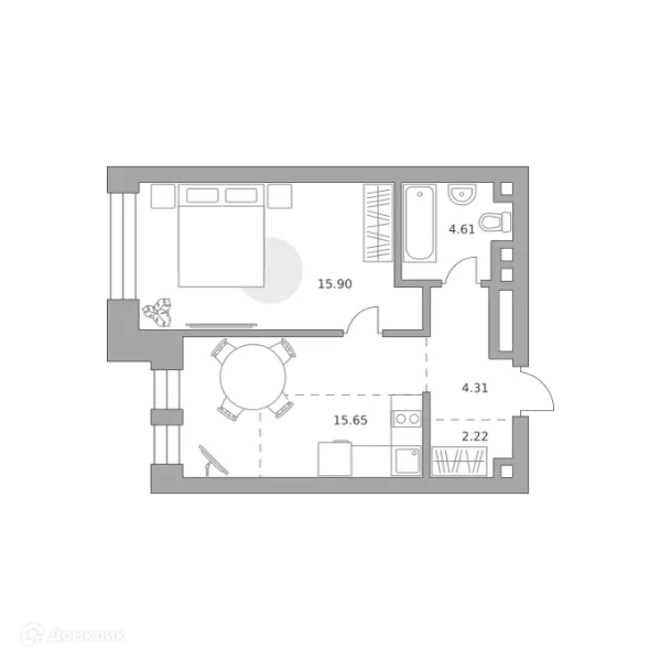 Планировка 1 комн. в ЖК MYPRIORITY Paveletskaya (МАЙПРИОРИТИ Павелецкая)