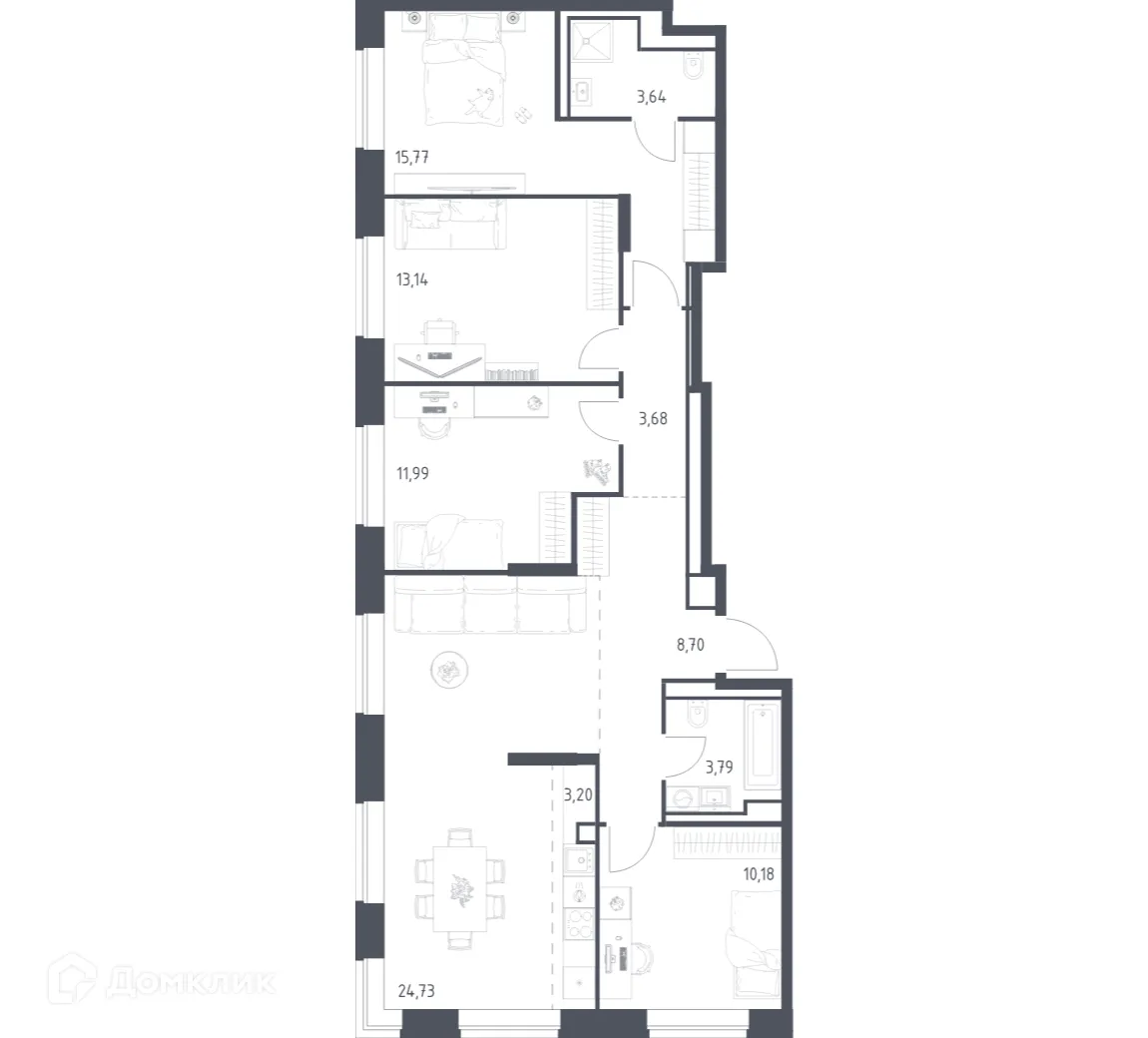 Планировка 4-комнатной квартиры 98.82 м² в ЖК Верейская 41, г. Москва — фото 1