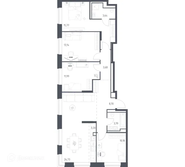 Планировка 4 комн. в ЖК Верейская 41